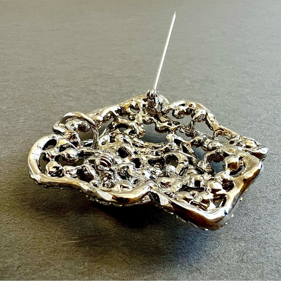 Rhinestone Rose Flower Brooch Pendant Silver Tone (NWOT) - Picture 4 of 6